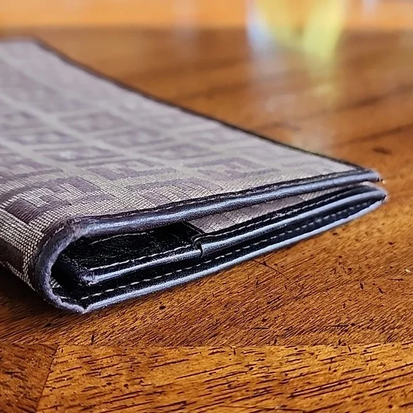 Vintage Fendi Brown & Beige Zucchino Canvas & Leather Continental Wallet - Picture 9 of 17